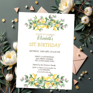 Invitation Aquarelle Citrons Fleurs Botaniques Anniversaire