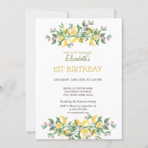 Invitation Aquarelle Citrons Fleurs Botaniques Anniversaire