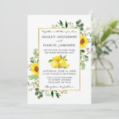 Invitation Aquarelle Citrons Fleurs de soleil Mariage photo (Debout devant)