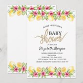 Invitation Aquarelle Citrons Hibiscus Baby shower botanique (Devant / Derrière)
