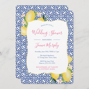 Invitation Aquarelle Citrons italiens Carrelage bleu Wedding