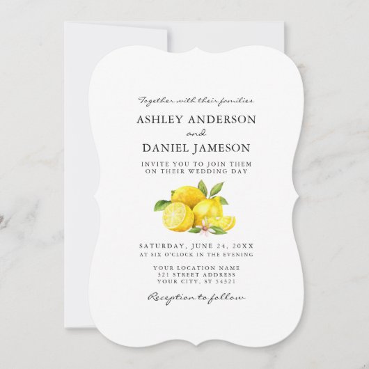 Invitation Aquarelle Citrons Mariage vert (Devant)
