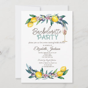 Invitation Aquarelle Citrons Olives Verre Bachelorette