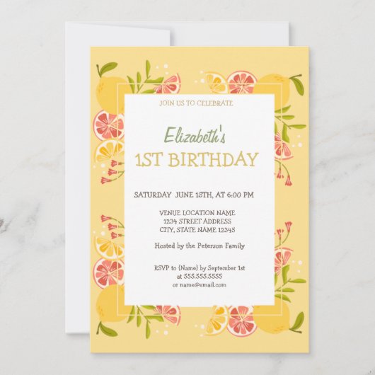 Invitation Aquarelle Citrons Orange Anniversaire (Devant)