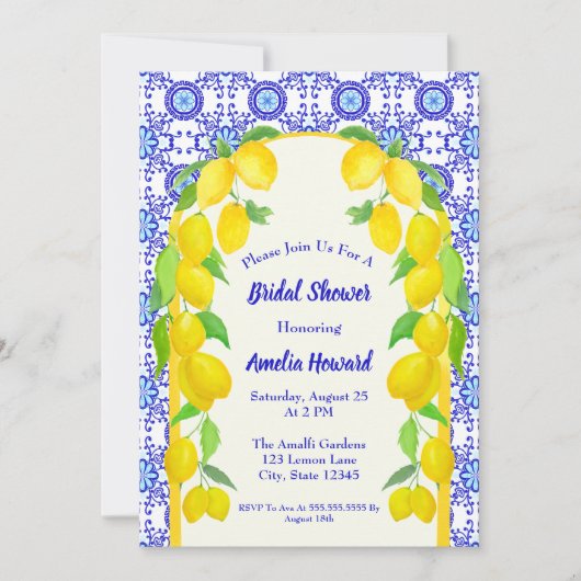 Invitation Aquarelle Citrons Positano Amalfi Fête des mariées (Devant)