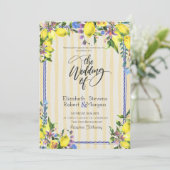 Invitation Aquarelle Citrons Rayures Jaunes Mariage (Debout devant)