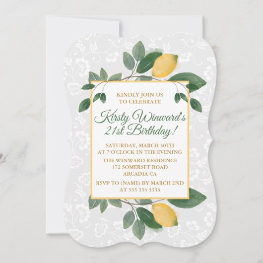 Invitation Aquarelle Citrons siciliens Anniversaire (Devant)