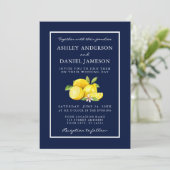 Invitation Aquarelle Citrons Vert Mariage bleu (Debout devant)