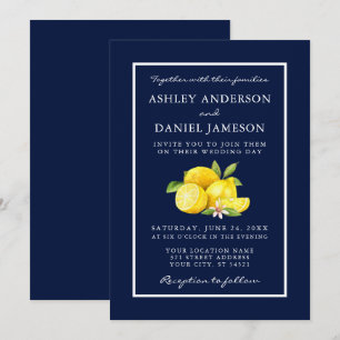 Invitation Aquarelle Citrons Vert Mariage bleu