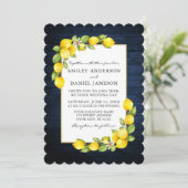 Invitation Aquarelle Citrons Vert Mariage en bois bleu (Debout devant)