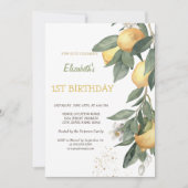 Invitation Aquarelle Citrons Vert Plaid Anniversaire (Devant)