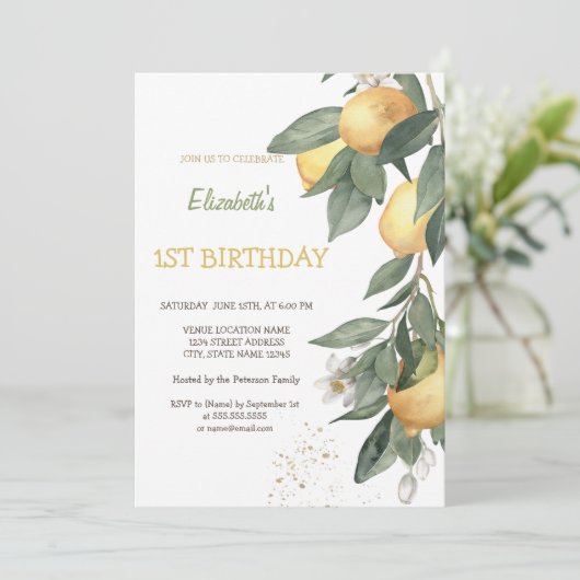 Invitation Aquarelle Citrons Vert Plaid Anniversaire (Debout devant)