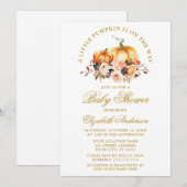 Invitation Aquarelle Citrouille Automne Baby shower Floral Or (Devant / Derrière)
