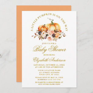 Invitation Aquarelle Citrouille Automne Floral Baby shower or