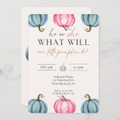 Invitation Aquarelle Citrouille Bébé Genre Révélation Automne (Devant / Derrière)