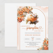 Invitation Aquarelle citrouille blanc fleurs d'automne pivoin (Devant / Derrière)