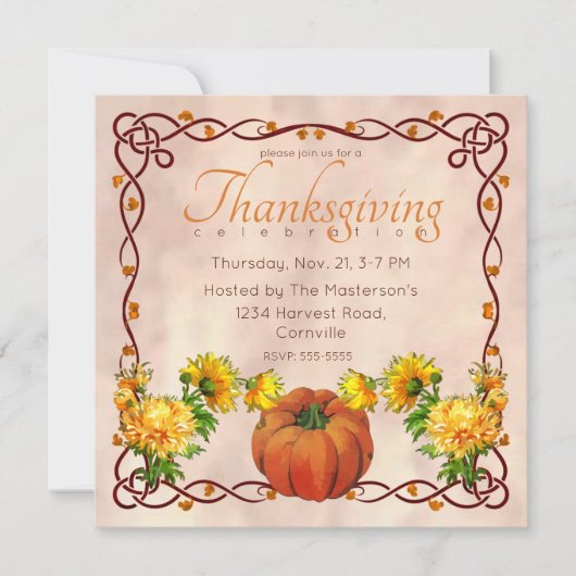 Invitation Aquarelle Citrouille et maman jaune Thanksgiving (Devant)