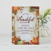 Invitation Aquarelle Citrouille Feuilles Thanksgiving Dîner (Debout devant)