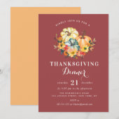Invitation aquarelle citrouille fleurie grise Dîner (Devant / Derrière)