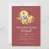 Invitation aquarelle citrouille fleurie remerciement potluck (Devant)