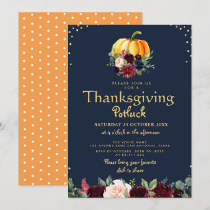 Invitation Aquarelle citrouille fleurie remerciement potluck