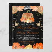 Invitation Aquarelle Citrouille Fleurs automnales doux 16 (Devant / Derrière)