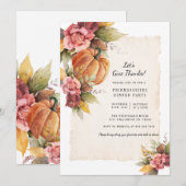 Invitation Aquarelle Citrouille Friendsgiving Thanksgiving (Devant / Derrière)