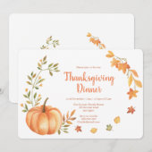 Invitation Aquarelle Citrouille récolte Thanksgiving Dîner (Devant / Derrière)