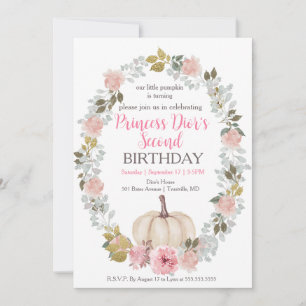 Invitation Aquarelle Citrouille rose mignonne 2e anniversaire