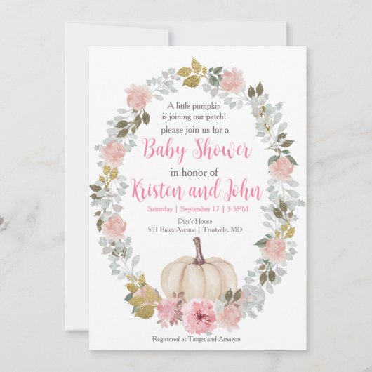 Invitation Aquarelle Citrouille rose mignonne 2e anniversaire (Devant)