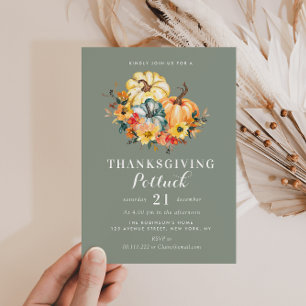 Invitation aquarelle citrouille sauge grise potluck