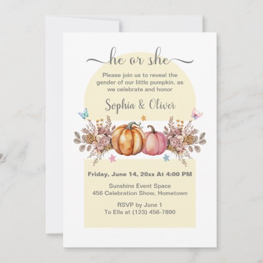 Invitation Aquarelle Citrouille Sexe Révéler Lui Ou Elle (Devant)