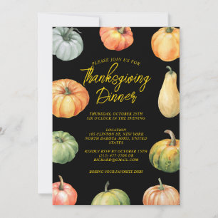 Invitation Aquarelle Citrouille Thanksgiving Fest Dîner Vert