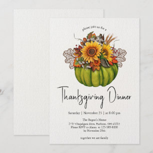 Invitation Aquarelle Citrouille & Tournesol Thanksgiving