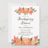 Invitation Aquarelle Citrouilles Automne Thanksgiving Dîner (Devant)