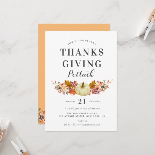 Invitation aquarelle citrouilles feuilles remerciement potluc (Devant/Arrière en situation)
