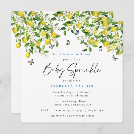 Invitation Aquarelle Citrus citron Bébé arroser (Devant / Derrière)