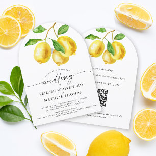 Invitation Aquarelle Citrus citron QR Code Mariage