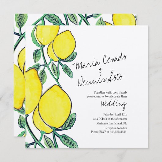 Invitation Aquarelle Citrus Citrus Script Mariage Kraft (Devant / Derrière)