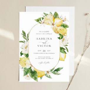 Invitation Aquarelle Citrus Citrus Vert Floral Blanc