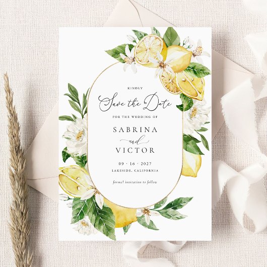 Invitation Aquarelle Citrus Citrus Vert Sauvez la date