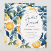 Invitation Aquarelle Citrus Fête des mariées moderne bleu ora (Devant / Derrière)
