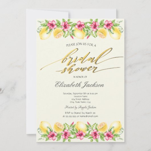 Invitation Aquarelle Citrus Lemons Fête des mariées jaune (Devant)