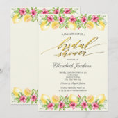 Invitation Aquarelle Citrus Lemons Fête des mariées jaune (Devant / Derrière)