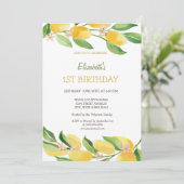 Invitation Aquarelle Citrus Lemons Fleurs Anniversaire (Debout devant)