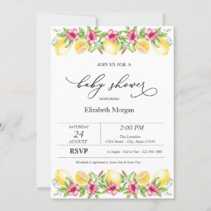 Invitation Aquarelle Citrus Lemons Hibiscus Baby shower