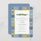 Invitation Aquarelle Citrus Méditerranée Bleu Mariage (Devant / Derrière)