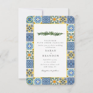 Invitation Aquarelle Citrus Méditerranée Bleu Mariage