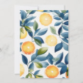 Invitation Aquarelle Citrus Moderne Bleu Orange Anniversaire (Dos)