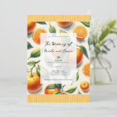 Invitation Aquarelle Citrus Orange Feuille Mariage (Debout devant)